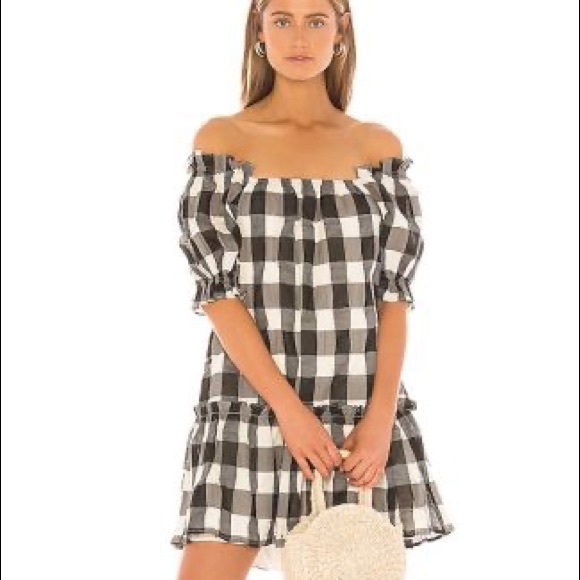 Tularosa Dresses & Skirts - TULAROSA BLACK & WHITE CHECKERED PUFF SLEEVE DRESS